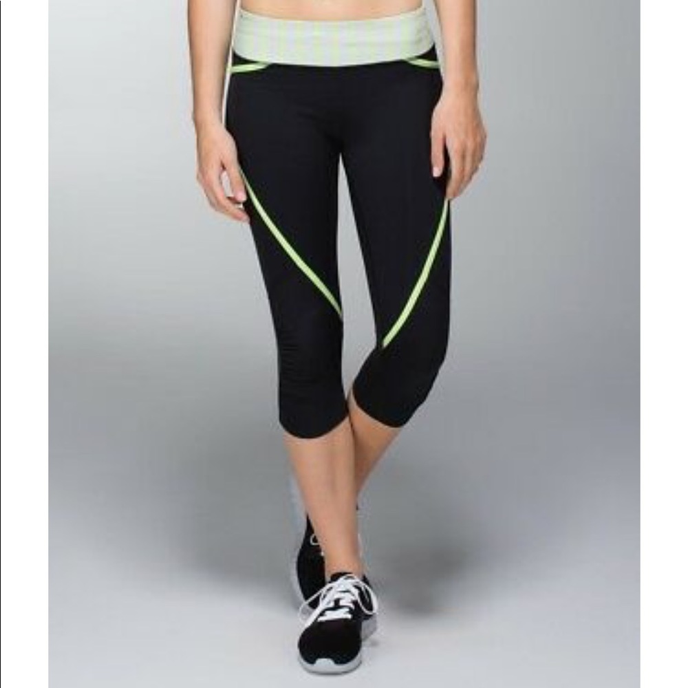 Black Lululemon crop leggings with fun accents